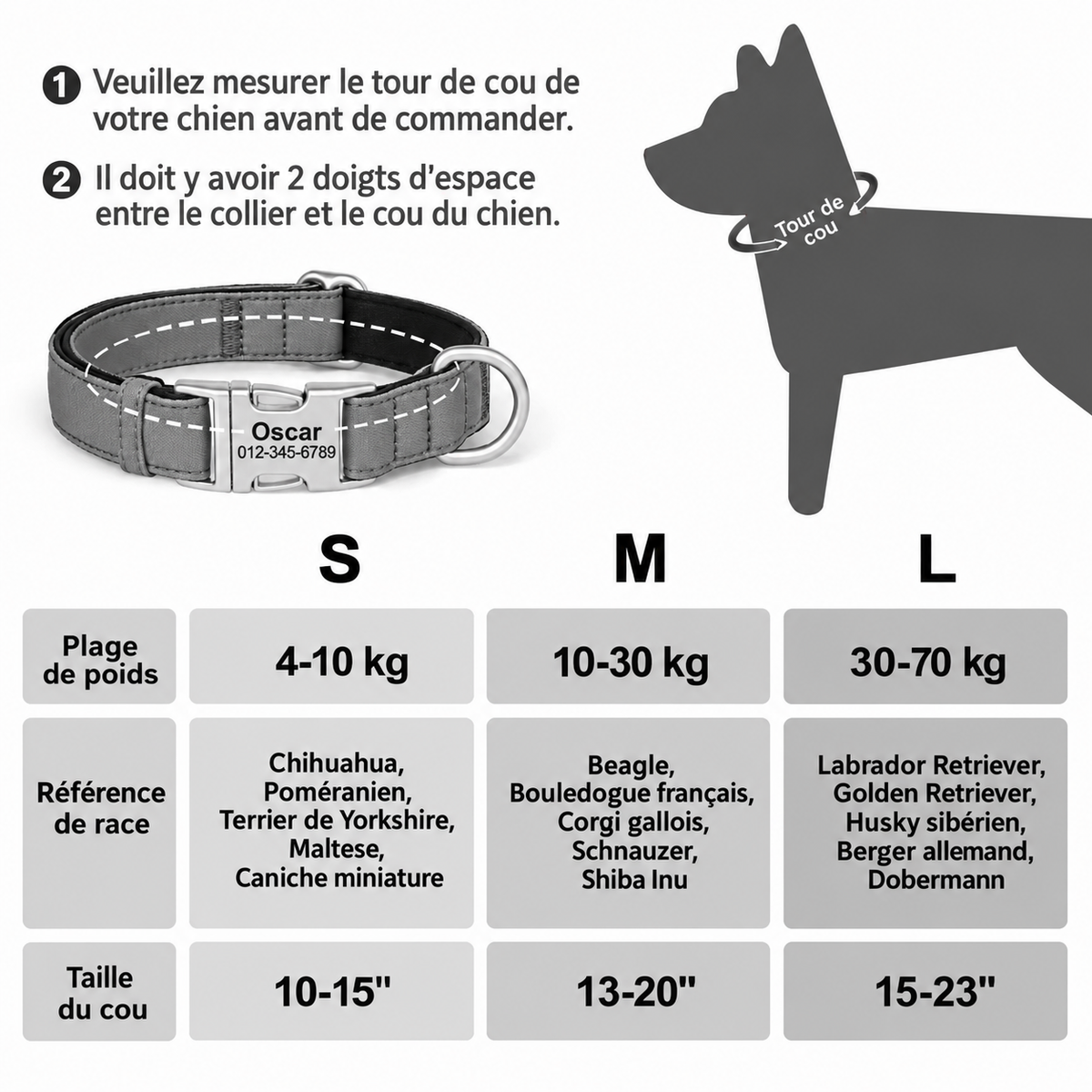 Collier Chien Personnalisé Nylon Gravé