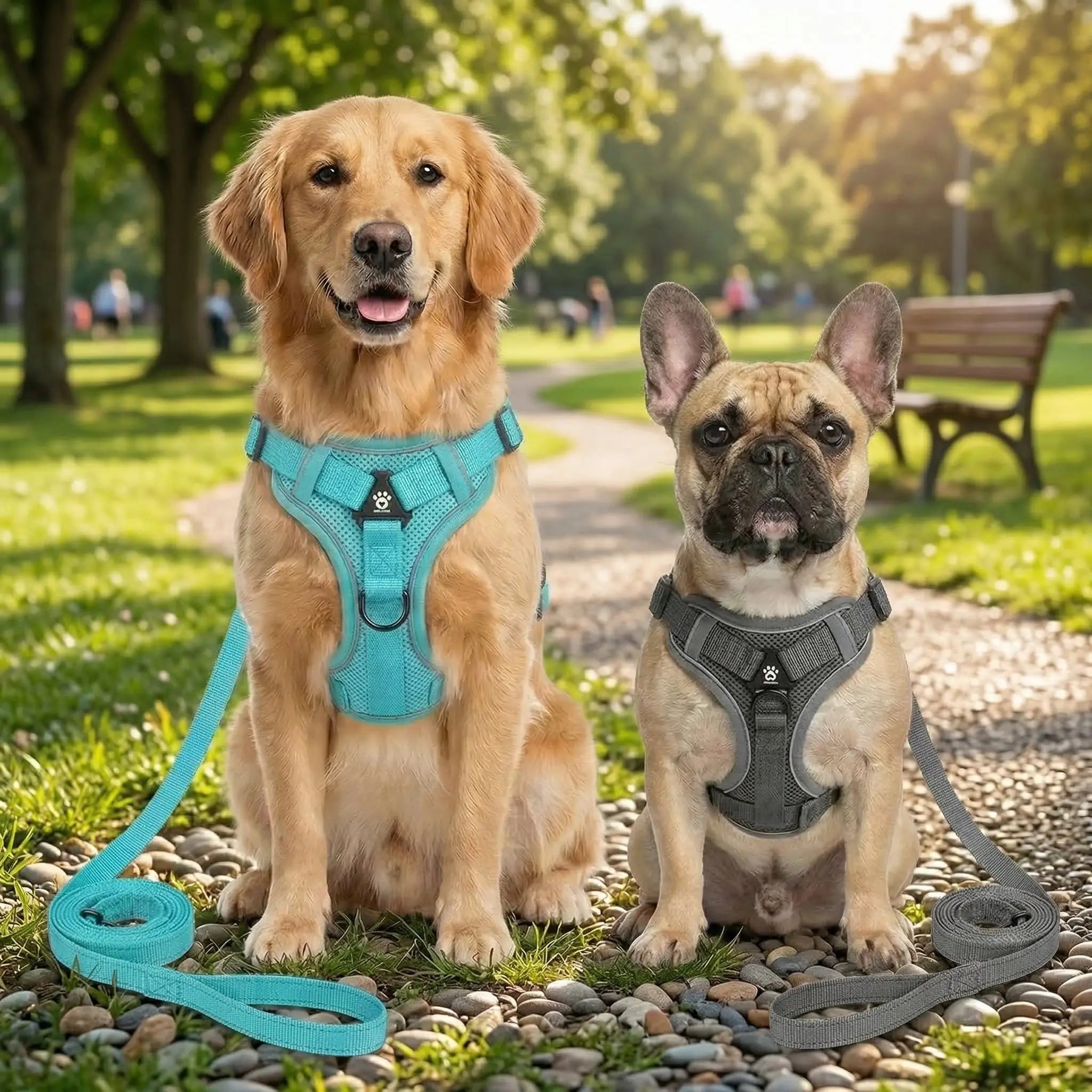 harnais anti traction coloré chien et laisse
