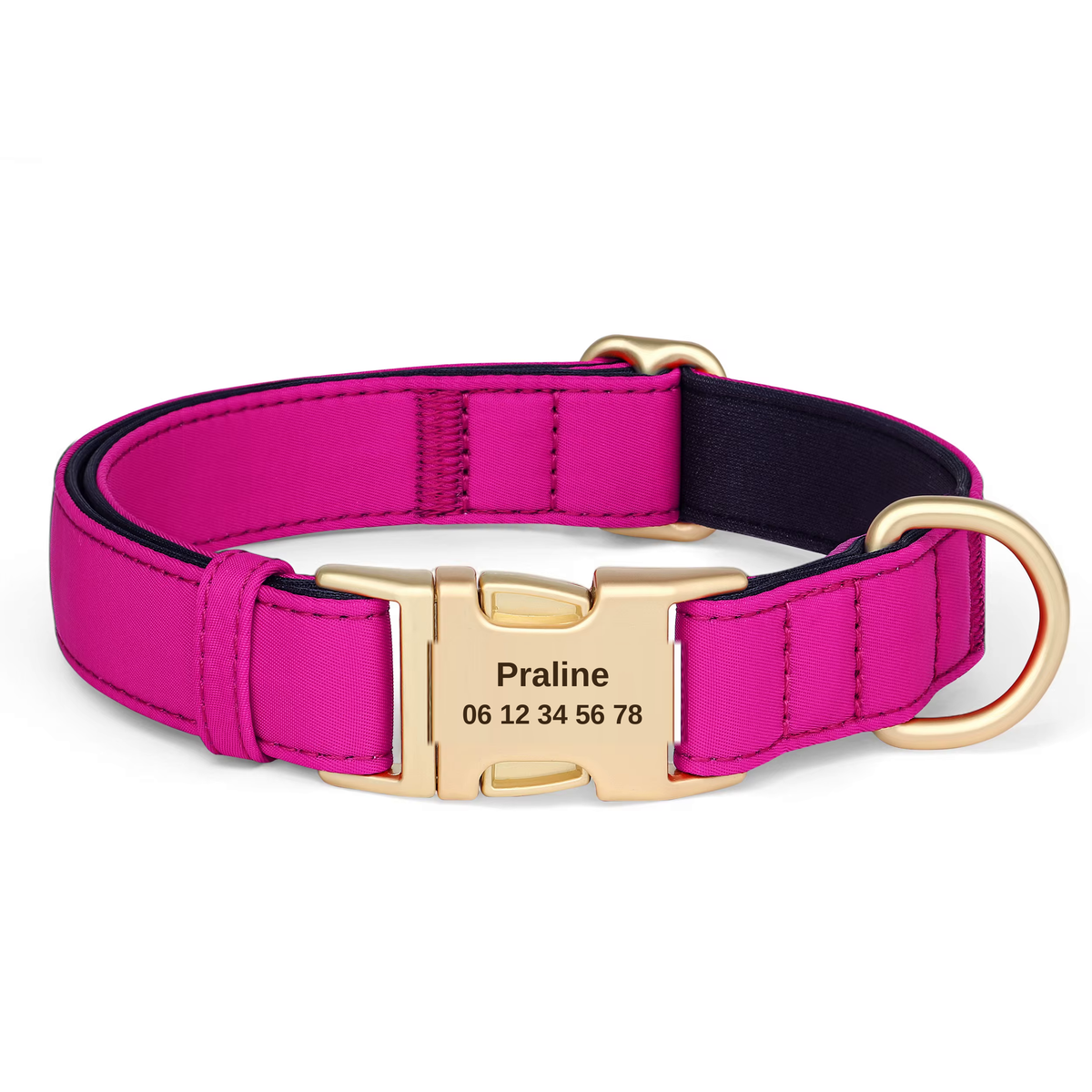 Collier pour chien en nylon fushia avec gravure personnalisée du nom