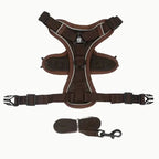 harnais anti traction et laisse  marron