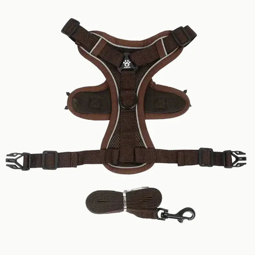 harnais anti traction et laisse  marron