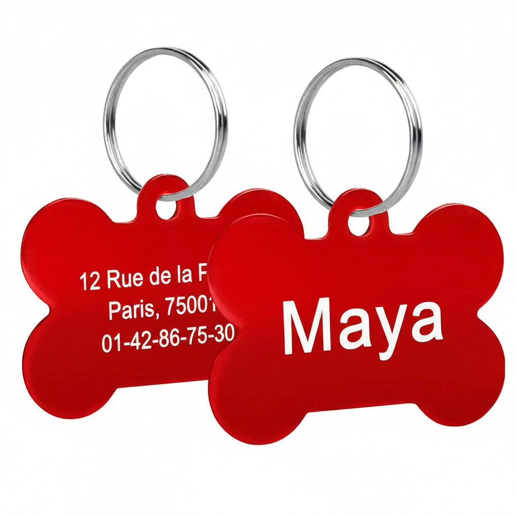 médailles d'identification gravables pour chien de couleur rouge