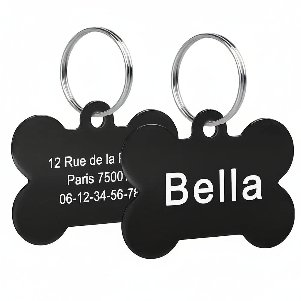 médaille d'identification pour chien gravable de couleur noir