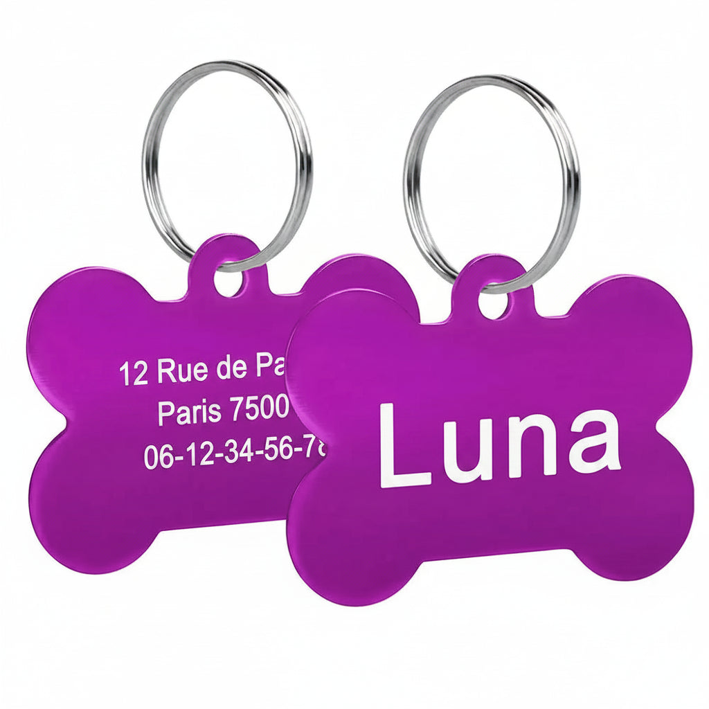 médailles d'identification gravables pour chien de couleur violet