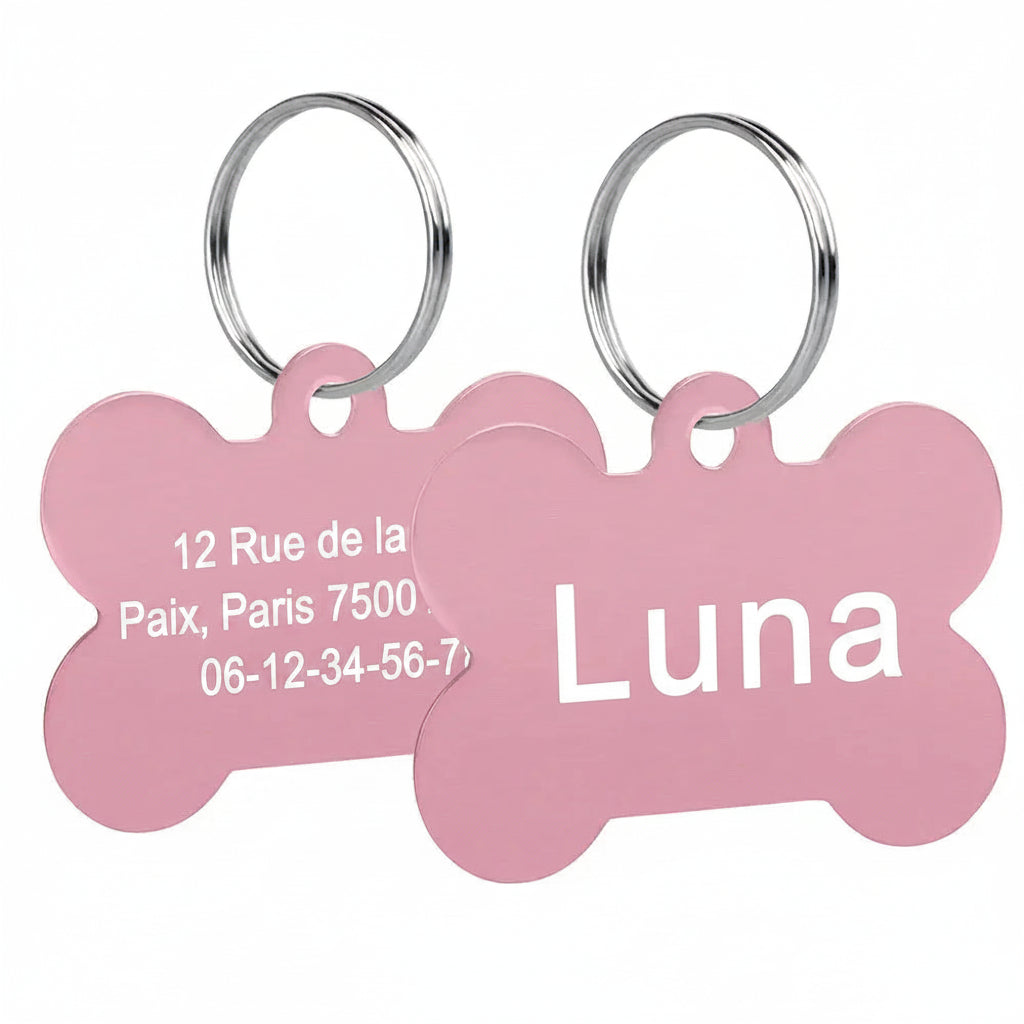médailles d'identification gravables pour chien de couleur rose