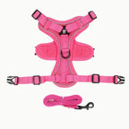 harnais anti traction et laisse rose