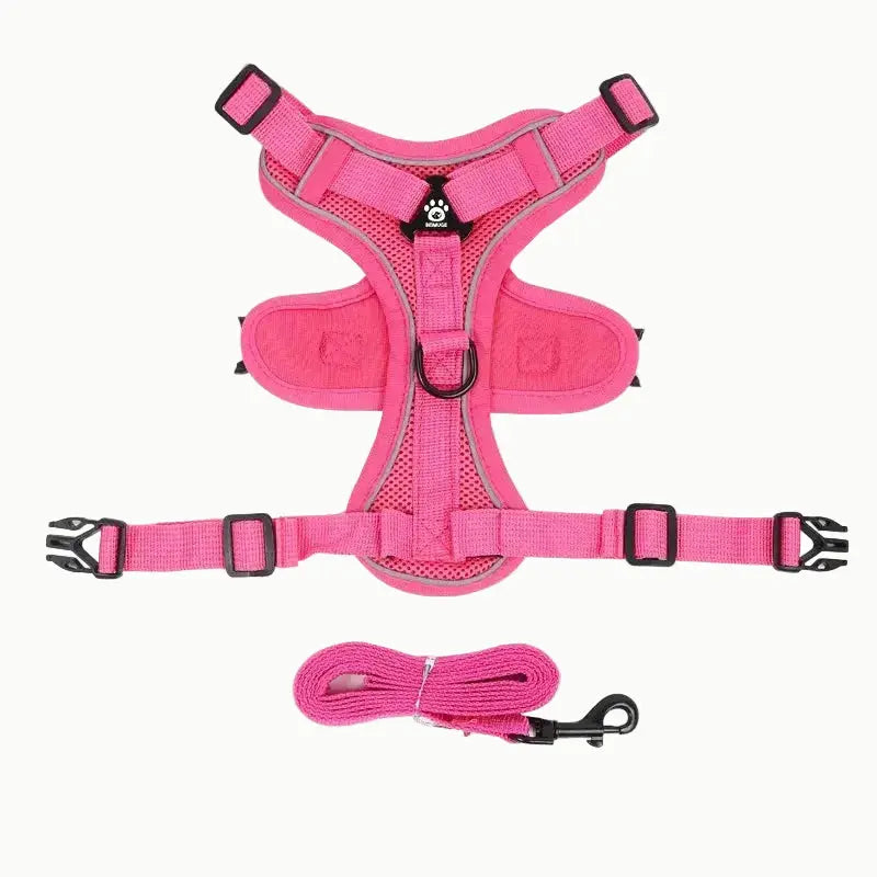 harnais anti traction et laisse rose